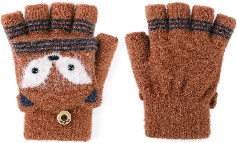 NICEYST Kids Convertible Flip Top Gloves Children Winter Warm Knitted Fingerless Mittens for Boys Girls 6-10 Years Old - Image 2